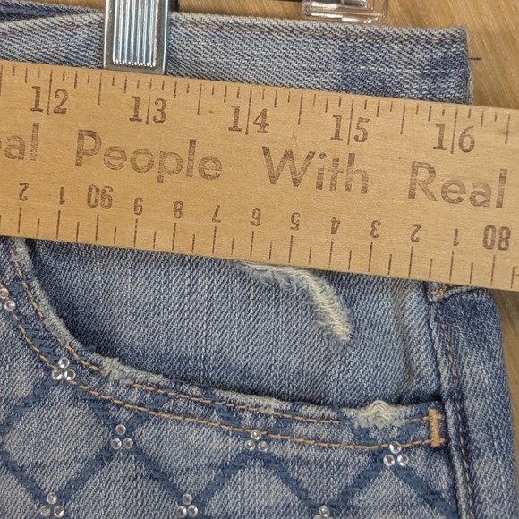 Hollister Denim Booty Shorts Micro Rhinestone Bling Frayed Hem Women's 7/28 - Picture 7 of 9